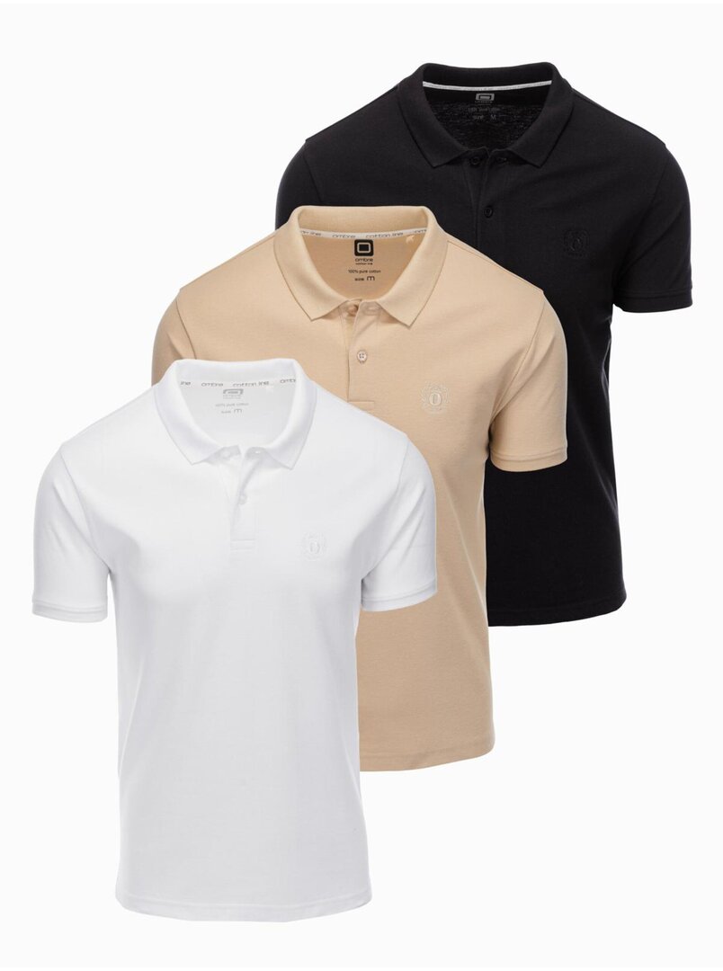 Pánské bavlněné polo tričko BASIC - černé/bílé/béžové V7 OM-POBS-0133 Ombre Clothing