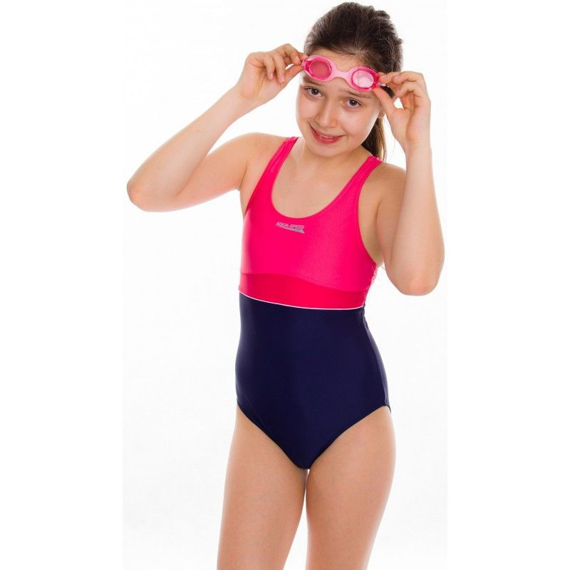 Dětské plavky model 17053849 tmavě modré a růžové plavky - Aqua-Speed