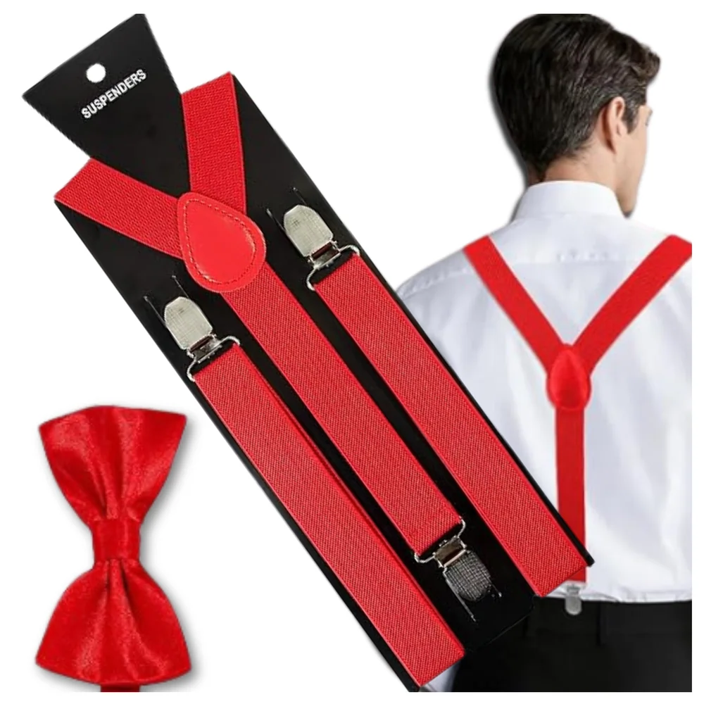 Camerazar Červené silné kšandy s červeným motýlkem  

**Červené kšandy s motýlkem**