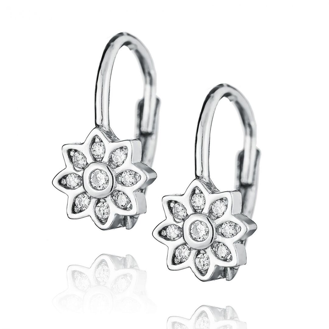 NUBIS Dívčí stříbrné náušnice na klapku - kytičky - NB-3342