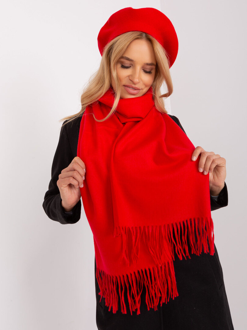Červená šála se střapcemi AT-SZ-23185.93P-red Velikost: ONE SIZE