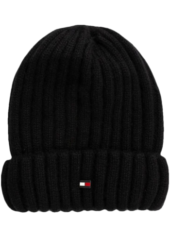 Vlněná čepice Tommy Hilfiger černá barva, AM0AM12798