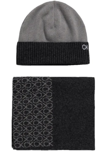 Vlněná čepice a šála Calvin Klein šedá barva, K50K512390