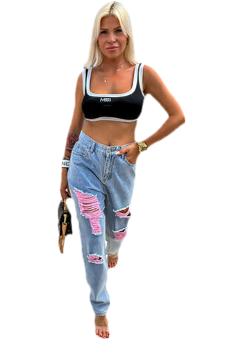 Roztrhané mom fit rifle zdobené kamienkami+ veľkosť: 34/XS