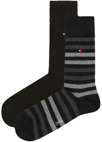 2 PACK černých ponožek  Duo Stripe 43-46 Tommy Hilfiger