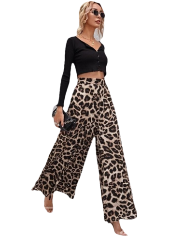 Široké kalhoty s leopardím vzorem
