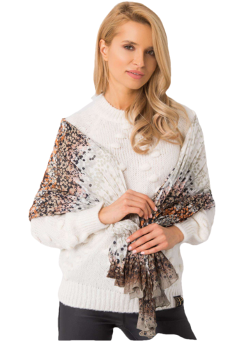 Krémovo-hnědý dámský šátek se vzory -AT-CH-205095-creamy white-brown Velikost: ONE SIZE